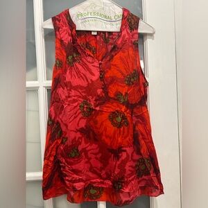 J. Crew Red Floral 100% Silk Sleeveless Blouse Size 14